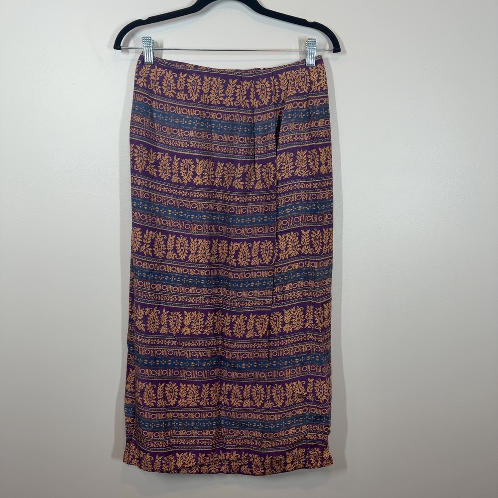 Casual Corner Vintage 100% Silk Skirt Size 6 Purple Paisley Midi Bohemian Folk